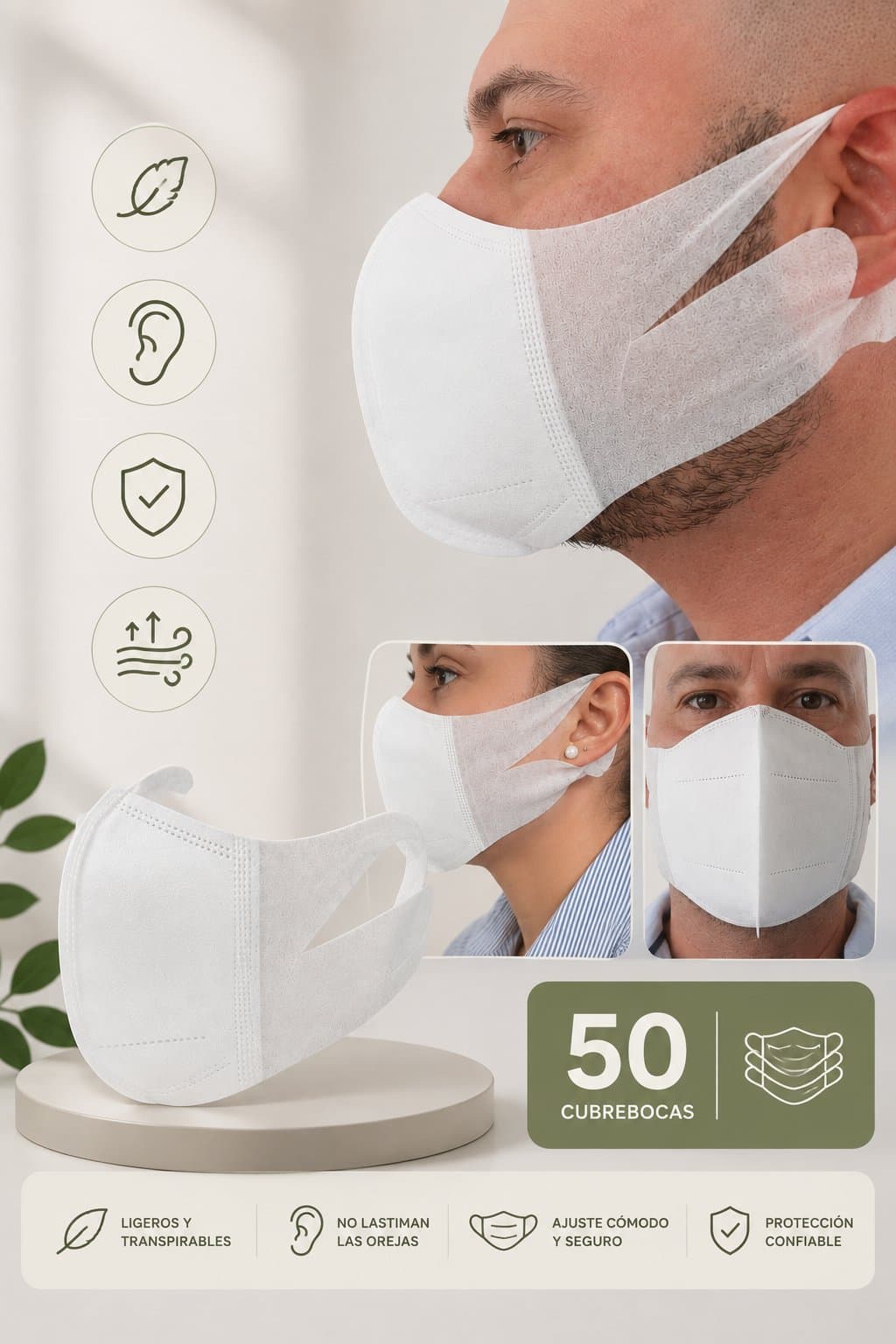 Caja con 50 cubrebocas de alta comodidad