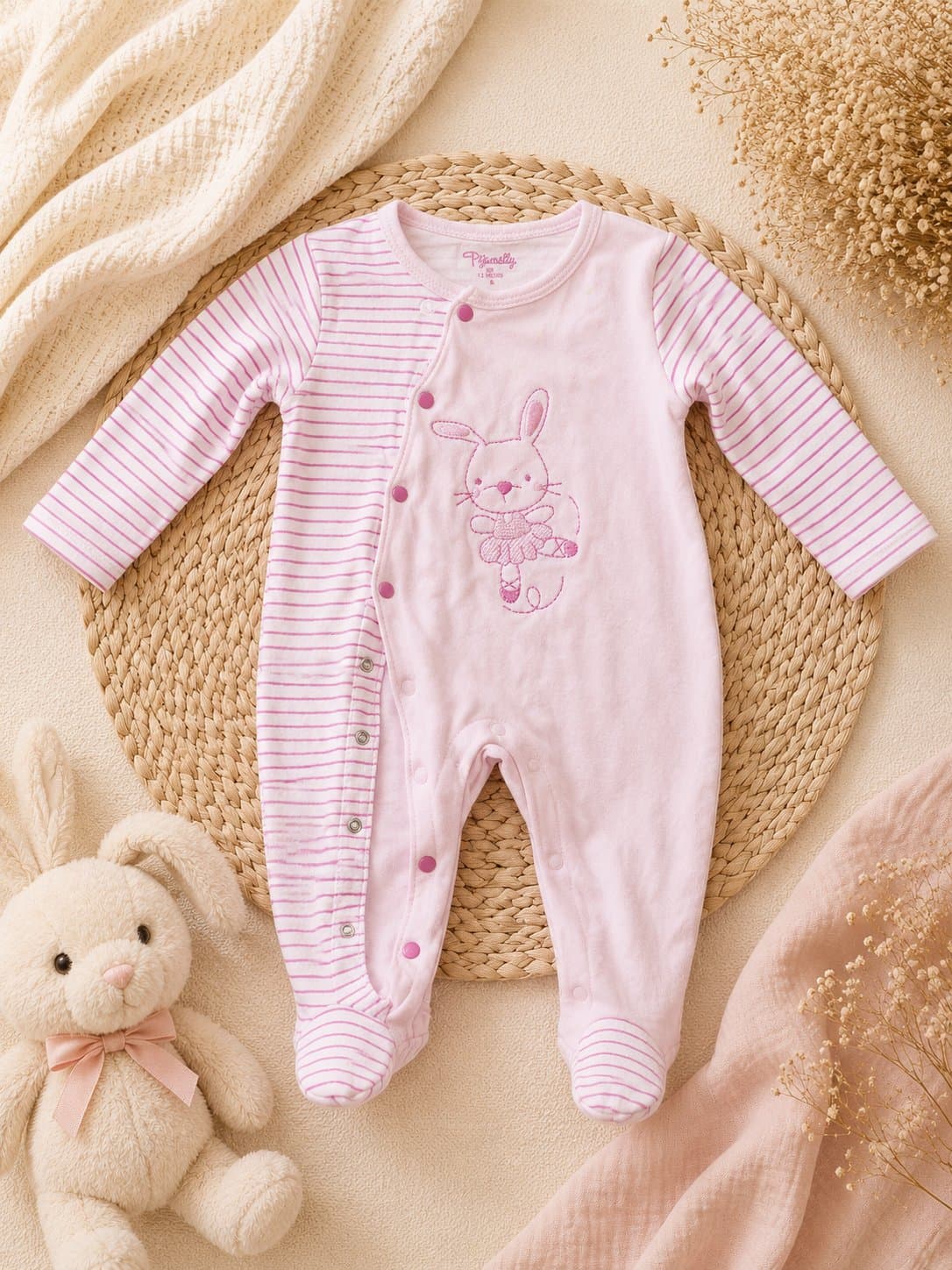 Mameluco rosa con conejita bailarina – 12 meses